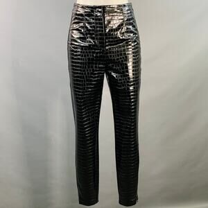 ROTATE Size 4 Jeanine Black Faux Leather Croc Embossed Tapered Casual Pants